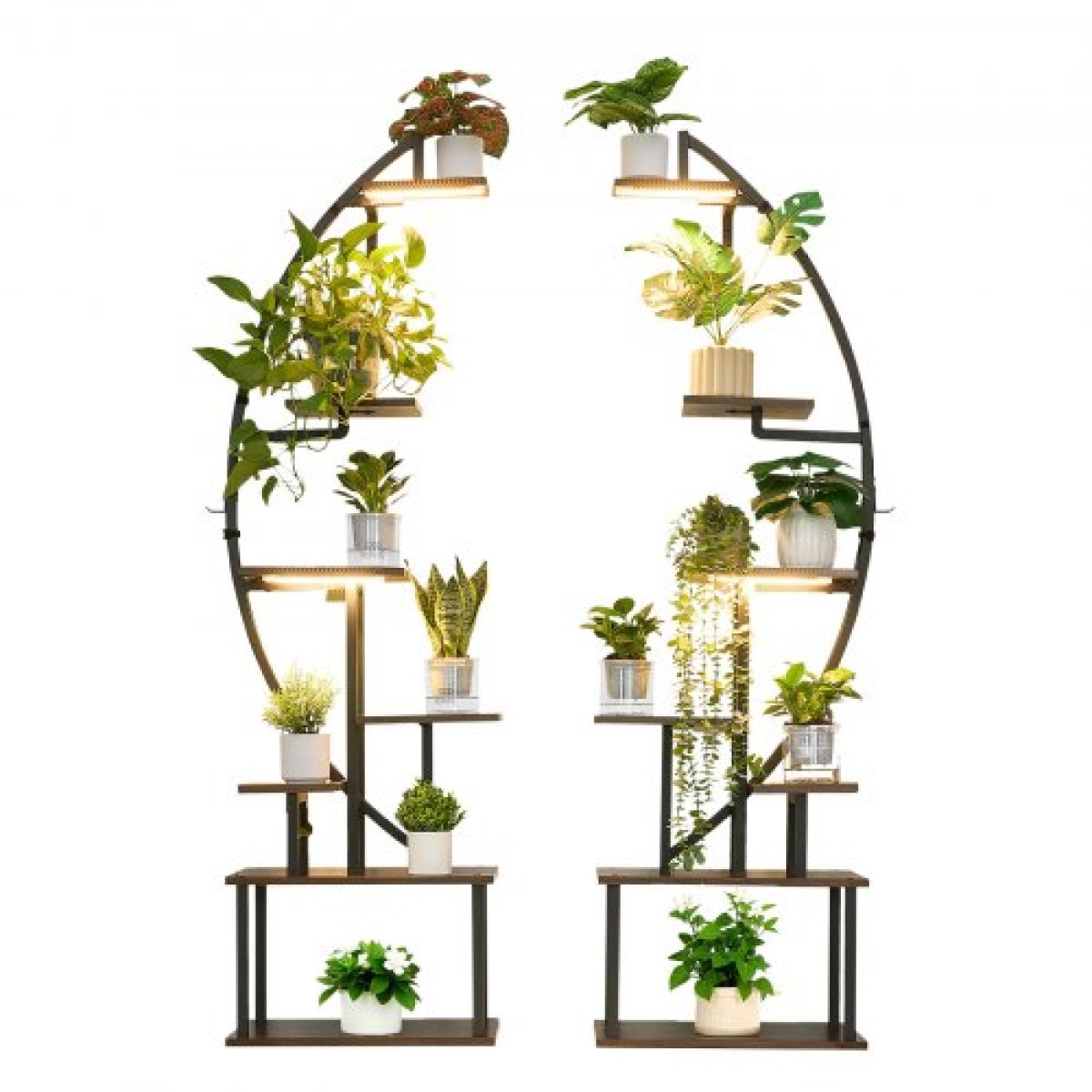 Βάση φυτών VEVOR Indoor with Grow Lights, Φωτιζόμενη ράφι φυτών 7 επιπέδων ύψους 166,5 cm, 2 Pack μεταλλική γωνιακή βάση για φυτά, 3 χρονοδιακόπτη & 10 Brightness, ράφι λουλουδιών σε σχήμα Half-Moon για το σαλόνι