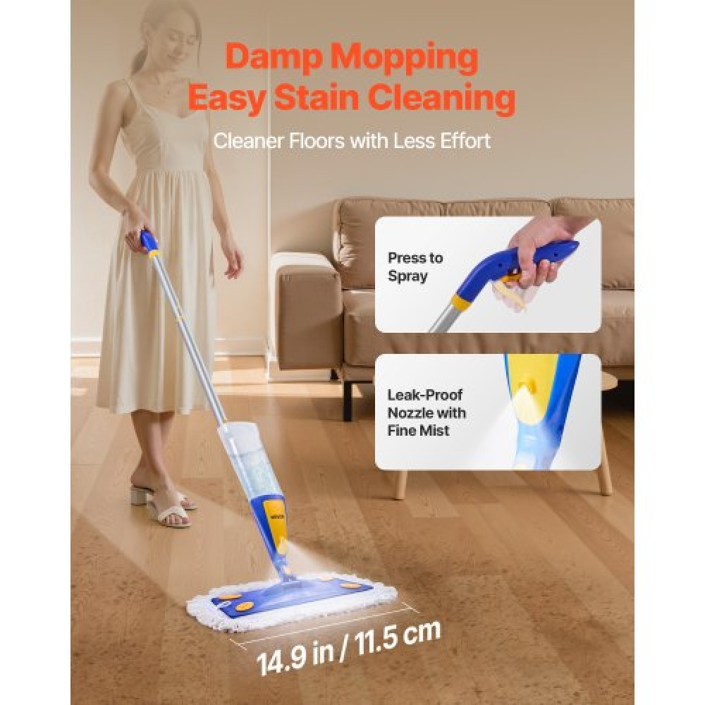 Spray Mop VEVOR, με 3 πλενόμενα μαξιλαράκια για στεγνό και υγρό καθαρισμό δαπέδου και ένα δοχείο νερού 800 ml με δυνατότητα επαναπλήρωσης, υγρή σφουγγαρίστρα σκόνης μικροϊνών & στεγνή σφουγγαρίστρα με στριφτό βαμβάκι, επαγγελματική οικιακή χρήση για π