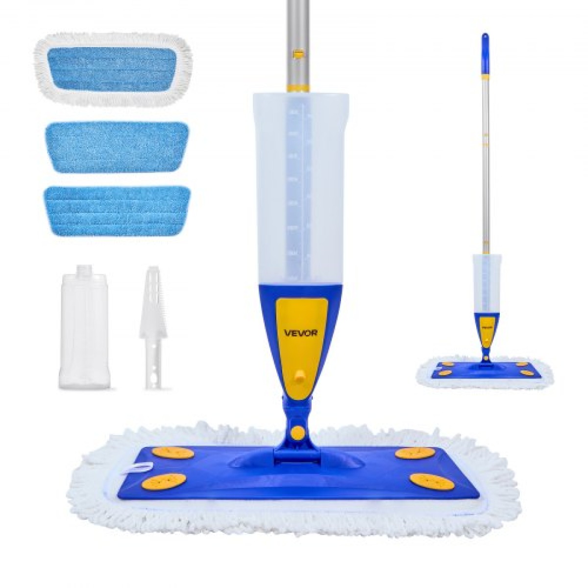 Spray Mop VEVOR, με 3 πλενόμενα μαξιλαράκια για στεγνό και υγρό καθαρισμό δαπέδου και ένα δοχείο νερού 800 ml με δυνατότητα επαναπλήρωσης, υγρή σφουγγαρίστρα σκόνης μικροϊνών & στεγνή σφουγγαρίστρα με στριφτό βαμβάκι, επαγγελματική οικιακή χρήση για π