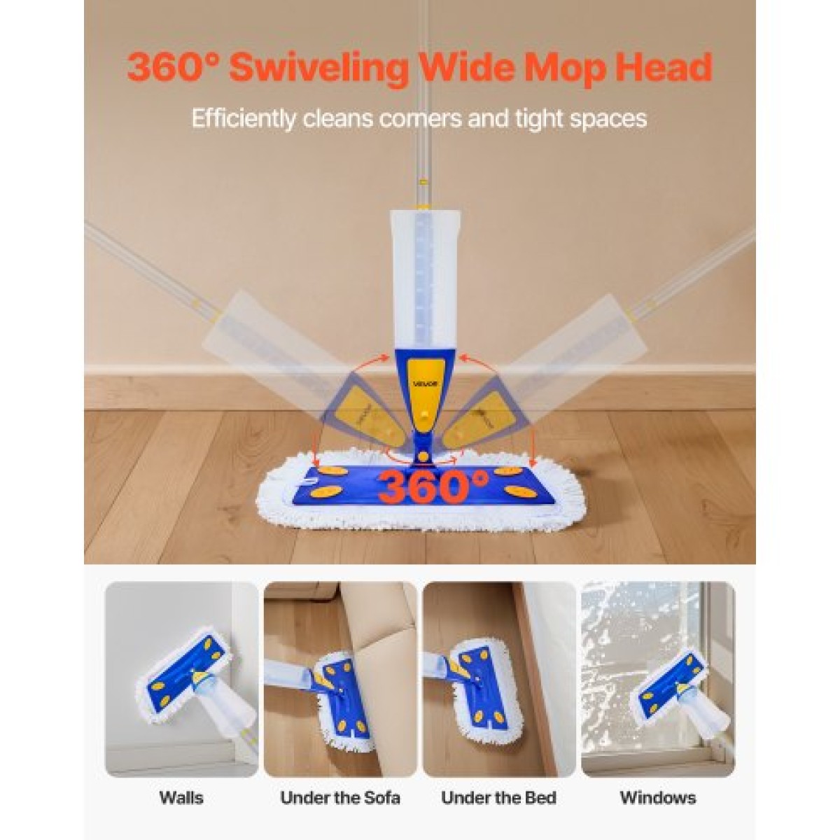Spray Mop VEVOR, με 3 πλενόμενα μαξιλαράκια για στεγνό και υγρό καθαρισμό δαπέδου και ένα δοχείο νερού 800 ml με δυνατότητα επαναπλήρωσης, υγρή σφουγγαρίστρα σκόνης μικροϊνών & στεγνή σφουγγαρίστρα με στριφτό βαμβάκι, επαγγελματική οικιακή χρήση για π
