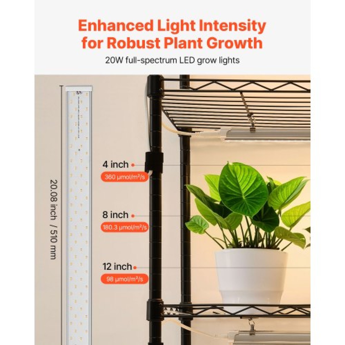 Ράφι φυτών VEVOR με Grow Light, Βάση φυτών διπλής σειράς 6 επιπέδων, ράφι επίδειξης φυτών εσωτερικού χώρου ύψους 180 cm με ρόδες και χρονοδιακόπτη, φώτα πλήρους φάσματος 200 W, μεταλλική βάση λουλουδιών για εκκίνηση σπόρων