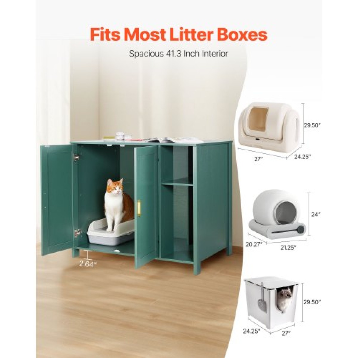 Περίβλημα ρομπότ VEVOR Cat Litter, 105 cm Αυτοκαθαριζόμενο ντουλάπι κουτιού απορριμμάτων, με συρτάρι & αποσπώμενο διαχωριστικό, αυτόματο περίβλημα απορριμμάτων με ενσωματωμένη πρίζα, ταιριάζει στις περισσότερες έξυπνες θήκες απορριμμάτων