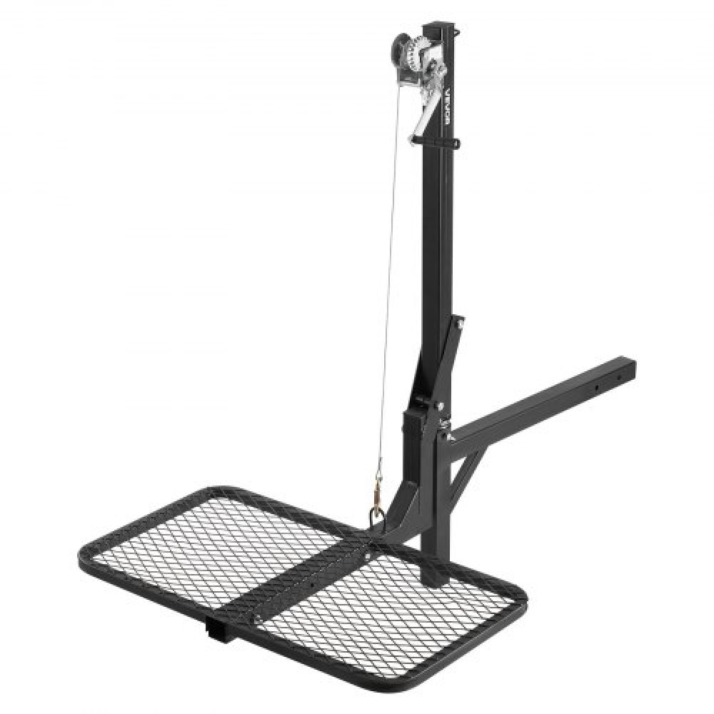 VEVOR Hitch Deer Hoist with Lifting System Platform, 300 lbs Load Capacity, Game Hoist Winch Lift with 2-inch Receiver, 360-Degree Swivel Shaft & Foldable, Hitch-Mounted Deer Hanger for Moving Game