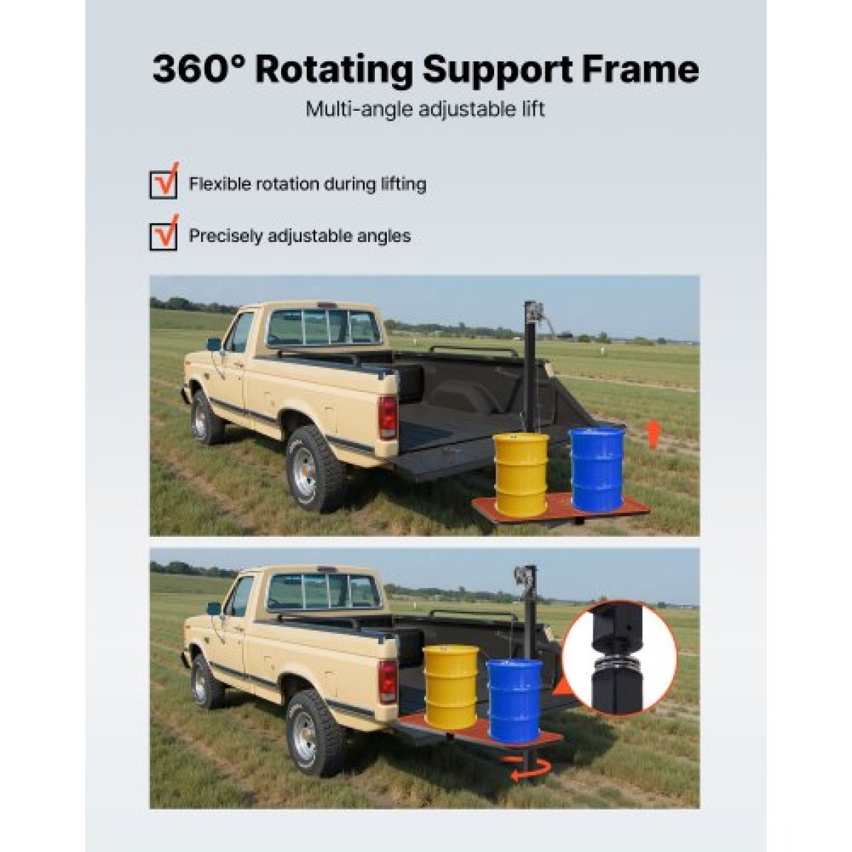 VEVOR Hitch Deer Hoist με πλατφόρμα συστήματος ανύψωσης, χωρητικότητα φορτίου 300 lbs, ανύψωση βαρούλκου παιχνιδιών με δέκτη 2 ιντσών, περιστρεφόμενος άξονας 360 μοιρών και αναδιπλούμενος, κρεμάστρα ελαφιού για κινούμενο παιχνίδι