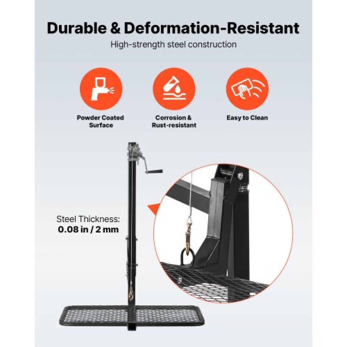 VEVOR Hitch Deer Hoist με πλατφόρμα συστήματος ανύψωσης, χωρητικότητα φορτίου 300 lbs, ανύψωση βαρούλκου παιχνιδιών με δέκτη 2 ιντσών, περιστρεφόμενος άξονας 360 μοιρών και αναδιπλούμενος, κρεμάστρα ελαφιού για κινούμενο παιχνίδι