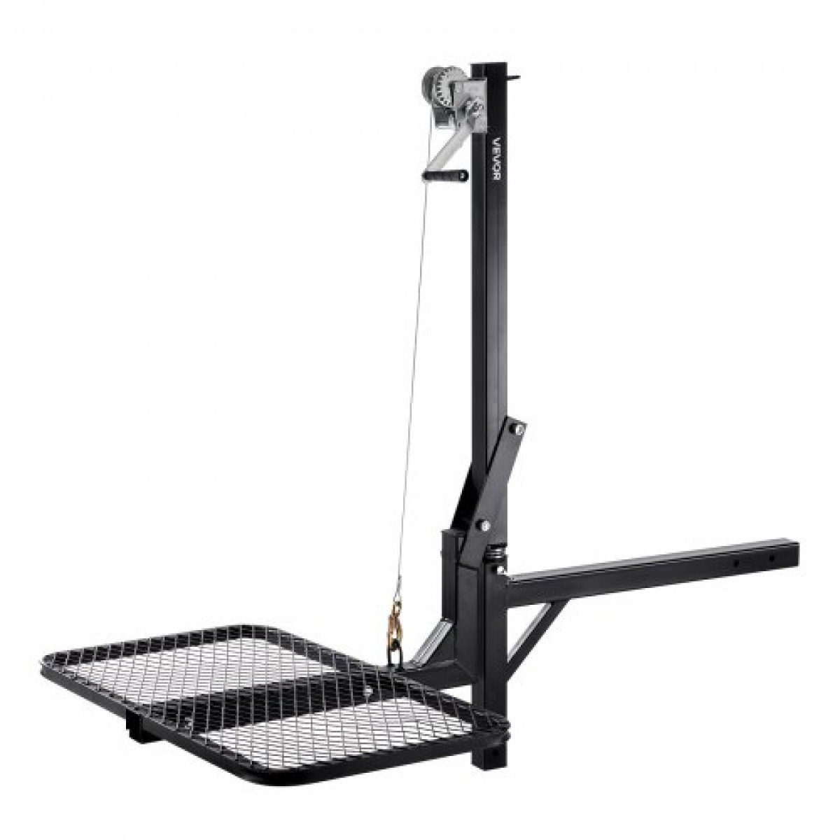 VEVOR Hitch Deer Hoist με πλατφόρμα συστήματος ανύψωσης, χωρητικότητα φορτίου 300 lbs, ανύψωση βαρούλκου παιχνιδιών με δέκτη 2 ιντσών, περιστρεφόμενος άξονας 360 μοιρών και αναδιπλούμενος, κρεμάστρα ελαφιού για κινούμενο παιχνίδι