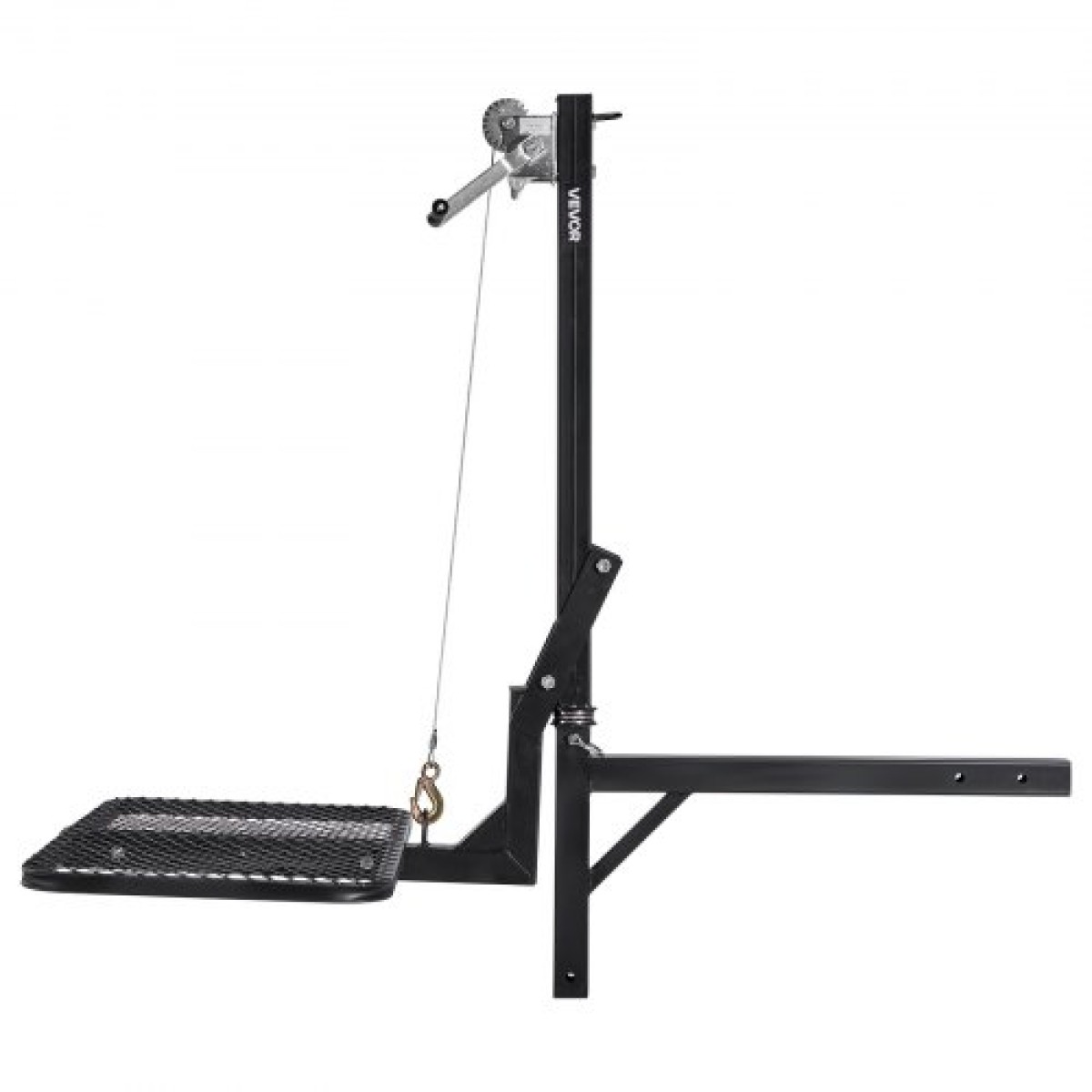 VEVOR Hitch Deer Hoist με πλατφόρμα συστήματος ανύψωσης, χωρητικότητα φορτίου 300 lbs, ανύψωση βαρούλκου παιχνιδιών με δέκτη 2 ιντσών, περιστρεφόμενος άξονας 360 μοιρών και αναδιπλούμενος, κρεμάστρα ελαφιού για κινούμενο παιχνίδι