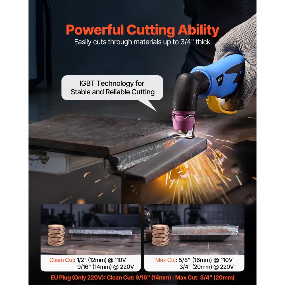 VEVOR Plasma Cutter, Μηχανή κοπής Plasma Pilot Arc Non-Touch 65A, Ψηφιακή οθόνη IGBT Inverter 220V με λειτουργία 2T/4T & ρυθμιζόμενο χρόνο PA/PT για επισκευές σπιτιού, εργαστήρια
