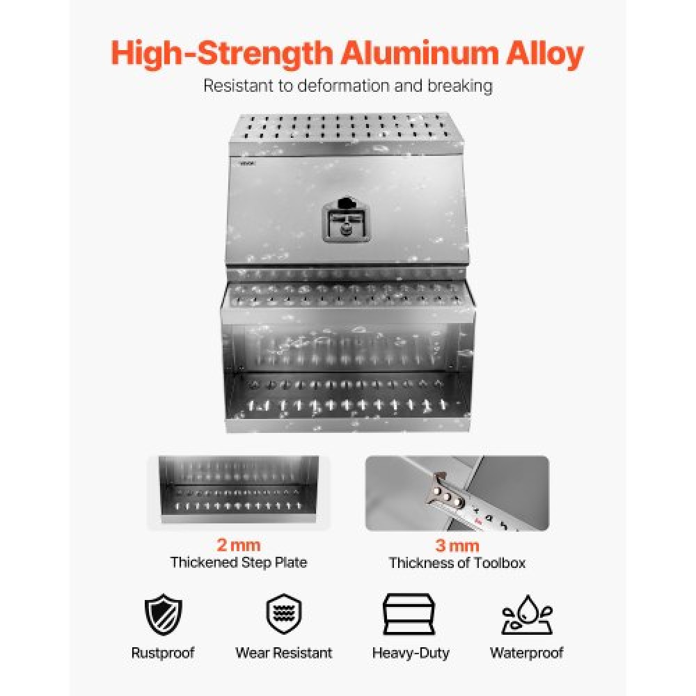 VEVOR Semi-Truck Step Tool Box, 610 x 695 x 645 mm Heavy Duty Aluminum Toolbox Side Mount, Waterproof Side Storage Saddle Step Box with T-Handle Lock & Keys for Semi Trucks, Flatbed Trailers