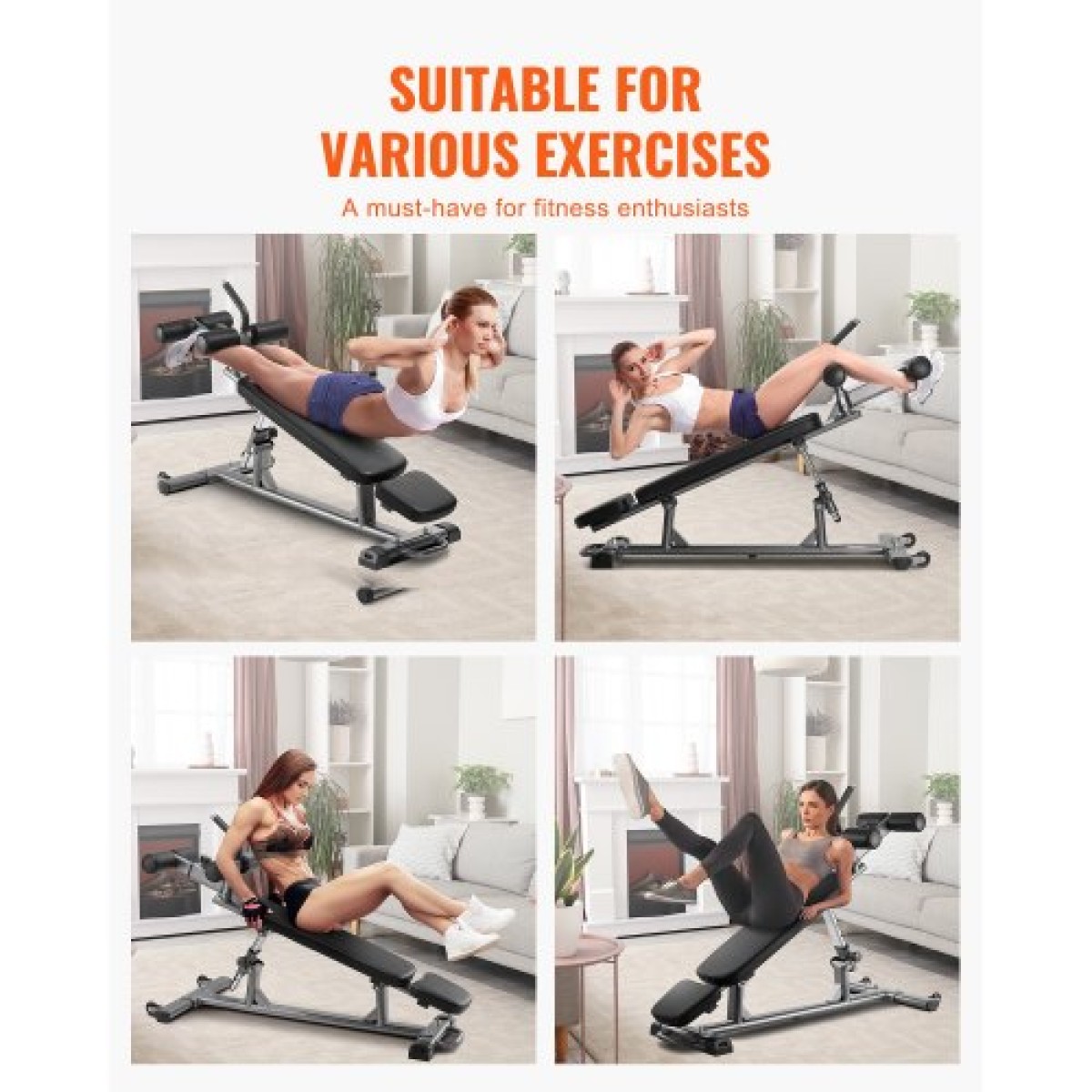 Πάγκος VEVOR Sit Up, Decline Ab Bench με ανάστροφη λαβή, με 4 ρυθμιζόμενες ρυθμίσεις ύψους, Heavy Duty Steel, χωρητικότητα 453 Kg, για προπονήσεις στο σπίτι στο γυμναστήριο, προπόνηση δύναμης, μύες ολόκληρου του σώματος