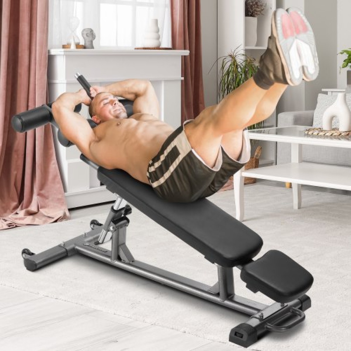 Πάγκος VEVOR Sit Up, Decline Ab Bench με ανάστροφη λαβή, με 4 ρυθμιζόμενες ρυθμίσεις ύψους, Heavy Duty Steel, χωρητικότητα 453 Kg, για προπονήσεις στο σπίτι στο γυμναστήριο, προπόνηση δύναμης, μύες ολόκληρου του σώματος