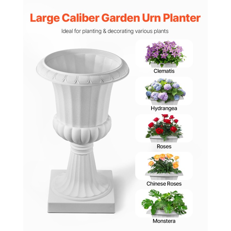 VEVOR Plastic Urn Planters, 40 x 67 cm, 2 Pack Λευκές Κλασικές Γλάστρες Ζαρντινιέρες Μπροστινής Βεράντας, Βάζο εσωτερικού & εξωτερικού χώρου για γάμο, πάρτι, εκδήλωση, σπίτι, σκηνή, κήπο, μπαλκόνι, διακόσμηση βεράντας