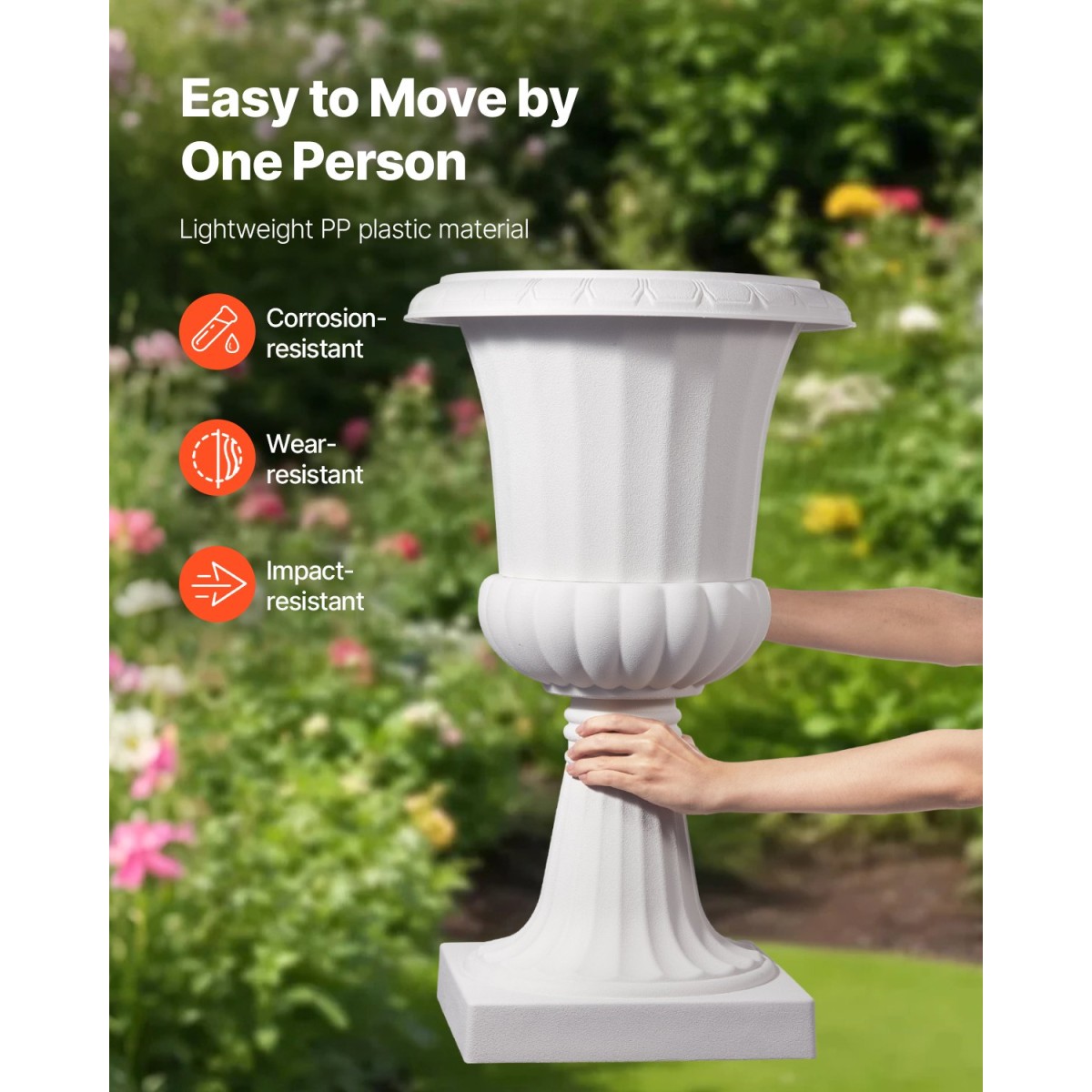 VEVOR Plastic Urn Planters, 40 x 67 cm, 2 Pack Λευκές Κλασικές Γλάστρες Ζαρντινιέρες Μπροστινής Βεράντας, Βάζο εσωτερικού & εξωτερικού χώρου για γάμο, πάρτι, εκδήλωση, σπίτι, σκηνή, κήπο, μπαλκόνι, διακόσμηση βεράντας