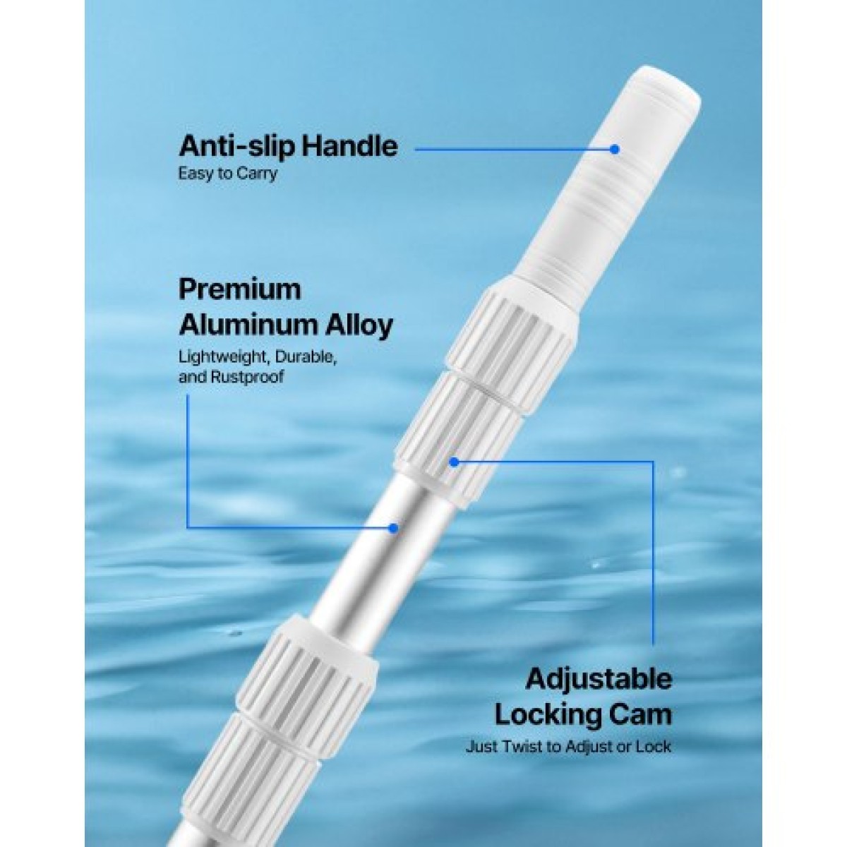 VEVOR Pool Pole, 1 έως 3,65 mm Telescoping Swimming Pool Cleaning Pole, Professional ρυθμιζόμενο τηλεσκοπικό κοντάρι με πόλο επέκτασης, ραβδί καθαρισμού βαρέως τύπου για δίχτυ, τσουγκράνα, βούρτσα, κεφαλή ηλεκτρικής σκούπας