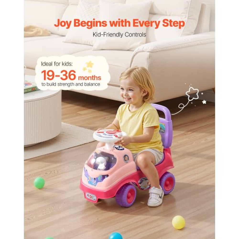 VEVOR Ride On Toddler Push Car, Push Car για νήπια 19 έως 36 μηνών, Kids Ride On Toy with Horn & Music, Χωρητικότητα φόρτωσης 22 kg, Αποθηκευτικός χώρος κάτω από το κάθισμα, Πεζοπορία από τα πόδια μέχρι το πάτωμα για νήπια αγόρια κορίτσια, ροζ