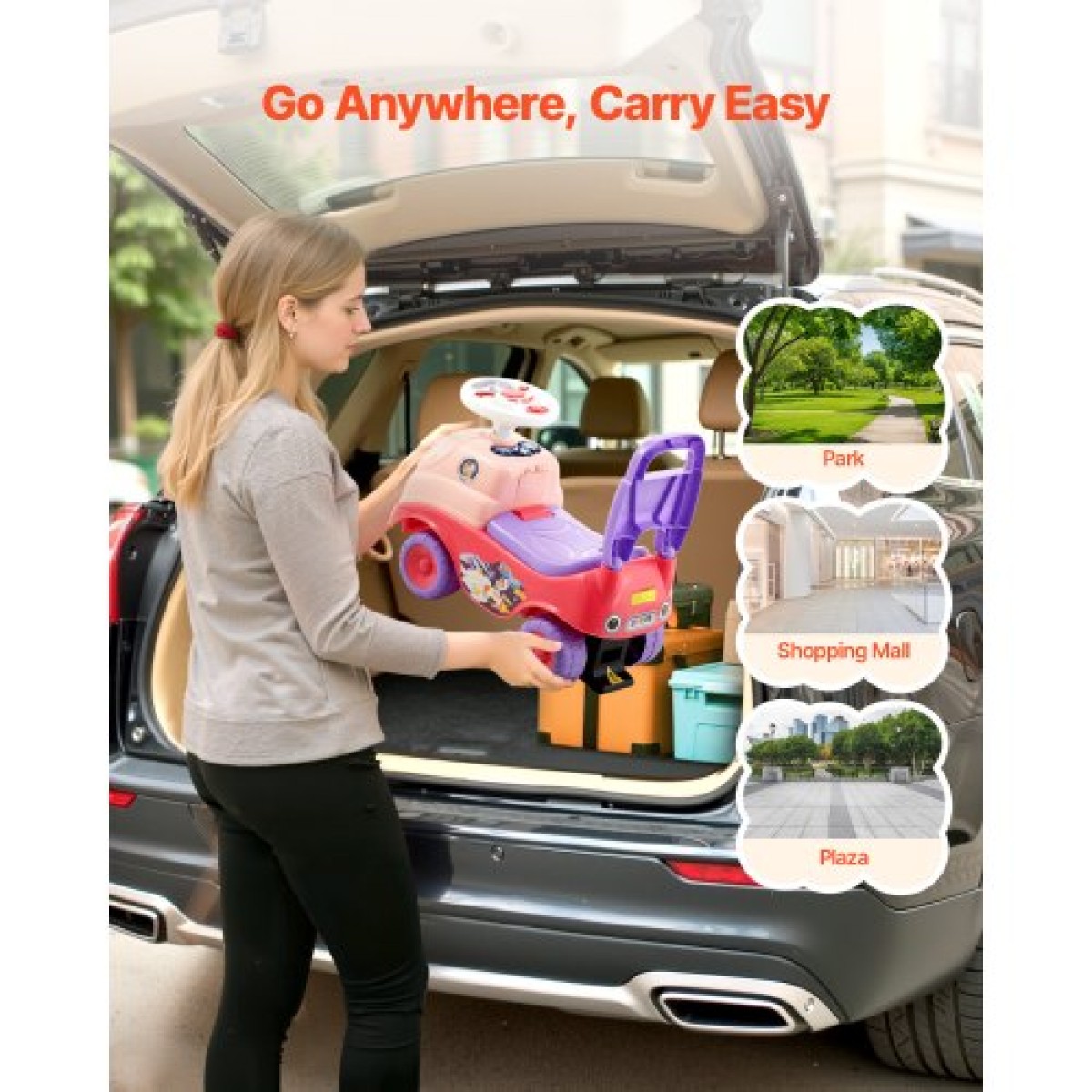 VEVOR Ride On Toddler Push Car, Push Car για νήπια 19 έως 36 μηνών, Kids Ride On Toy with Horn & Music, Χωρητικότητα φόρτωσης 22 kg, Αποθηκευτικός χώρος κάτω από το κάθισμα, Πεζοπορία από τα πόδια μέχρι το πάτωμα για νήπια αγόρια κορίτσια, ροζ
