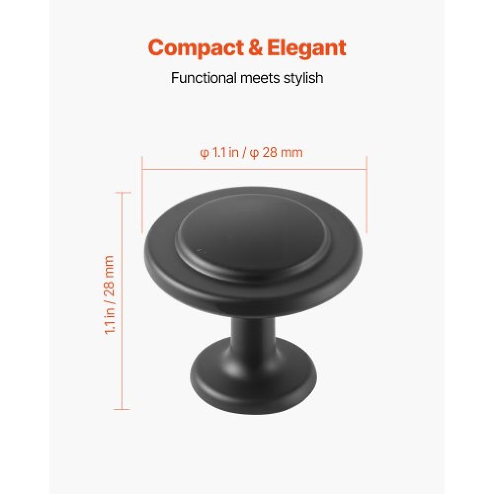 VEVOR Cabinet Knobs, 30 Pack, 31 mm Black Zinc Alloy Drawer Pulls & Door Handles, Mushroom Kitchen Solid Knobs Dresser Handles, Cupboard Hardware with Screws for Bathroom Closet Cabinets and Drawers
