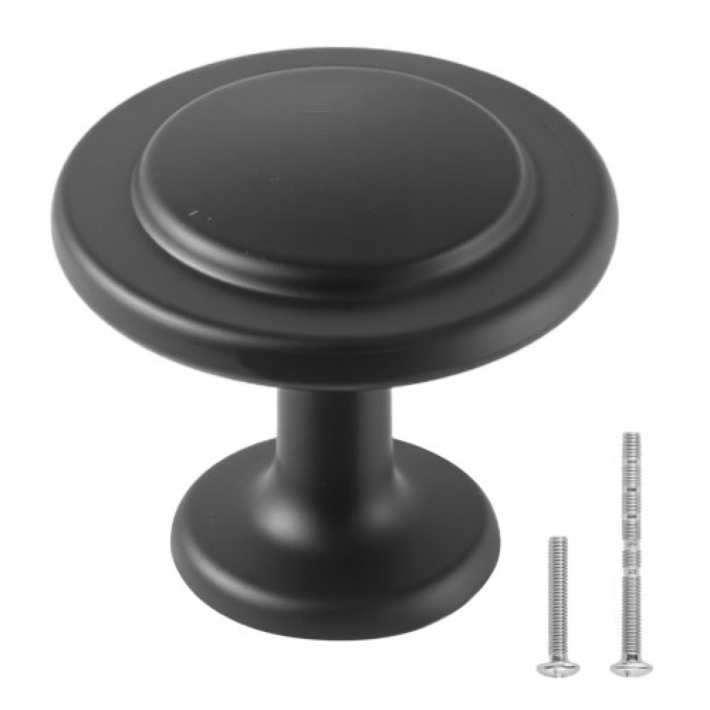 VEVOR Cabinet Knobs, 30 Pack, 31 mm Black Zinc Alloy Drawer Pulls & Door Handles, Mushroom Kitchen Solid Knobs Dresser Handles, Cupboard Hardware with Screws for Bathroom Closet Cabinets and Drawers