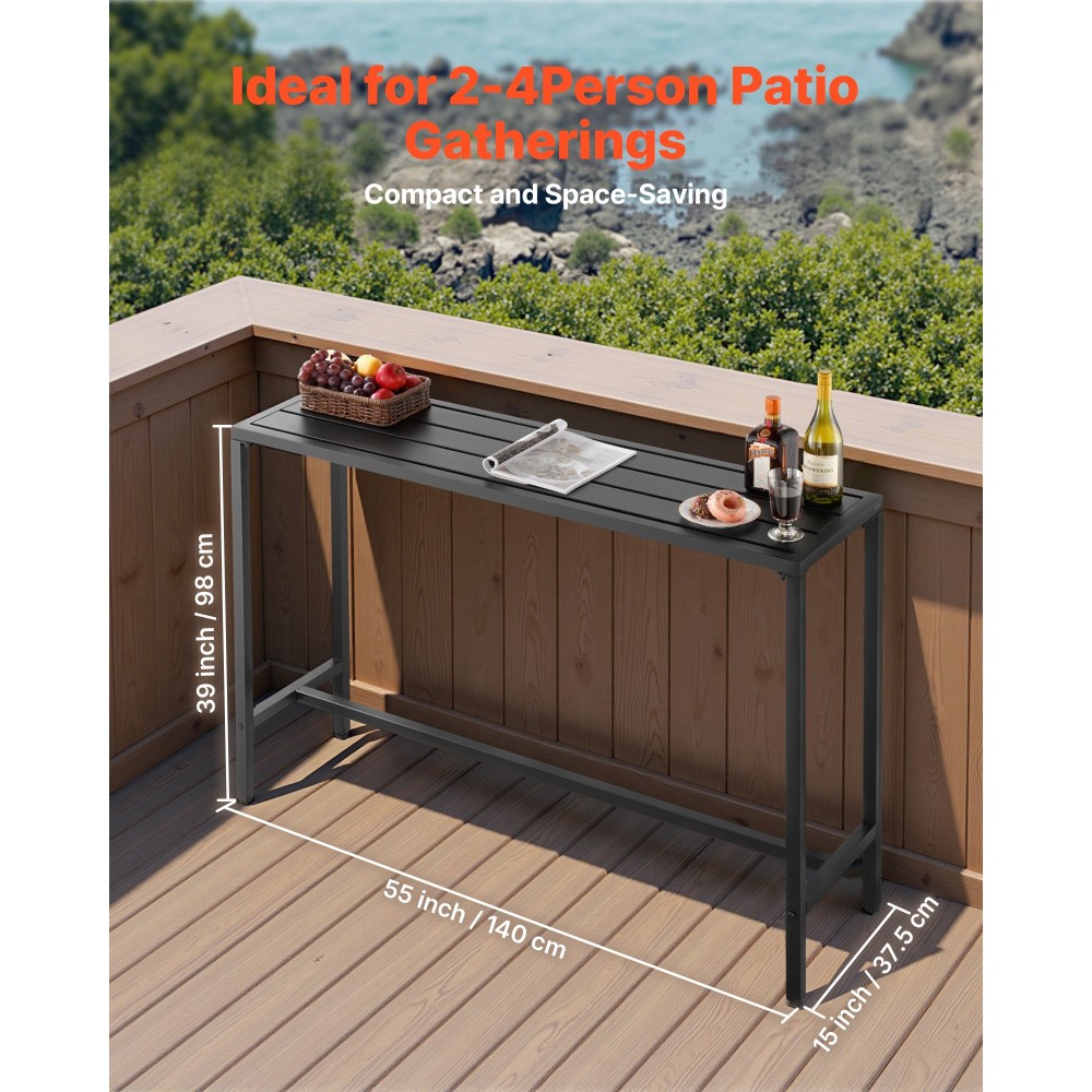 VEVOR Τραπέζι Bar εξωτερικού χώρου, 140 x 37,5 cm Τραπέζι Bar Patio, Αδιάβροχο επάνω & στιβαρό μεταλλικό πλαίσιο, τραπέζια τραπεζαρίας ορθογώνιου πάγκου, έπιπλα εξωτερικού χώρου για μπαλκόνι, αυλή, υδρομασάζ, δίπλα στην πισίνα, εσωτερικό
