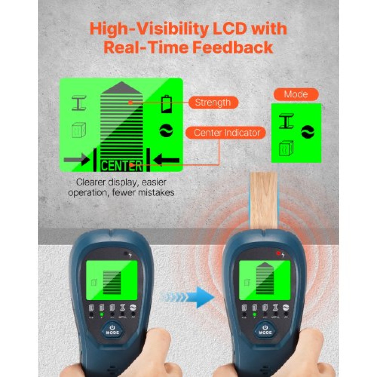 Σαρωτής τοίχου VEVOR Stud Finder, 5 σε 1, Ηλεκτρονικός ανιχνευτής τοίχου με έξυπνο αισθητήρα, οθόνη LCD υψηλής ευκρίνειας και ηχητικός συναγερμός, για το κέντρο και την άκρη του μετάλλου, καλώδιο AC, δοκοί, σωλήνες, μπλε