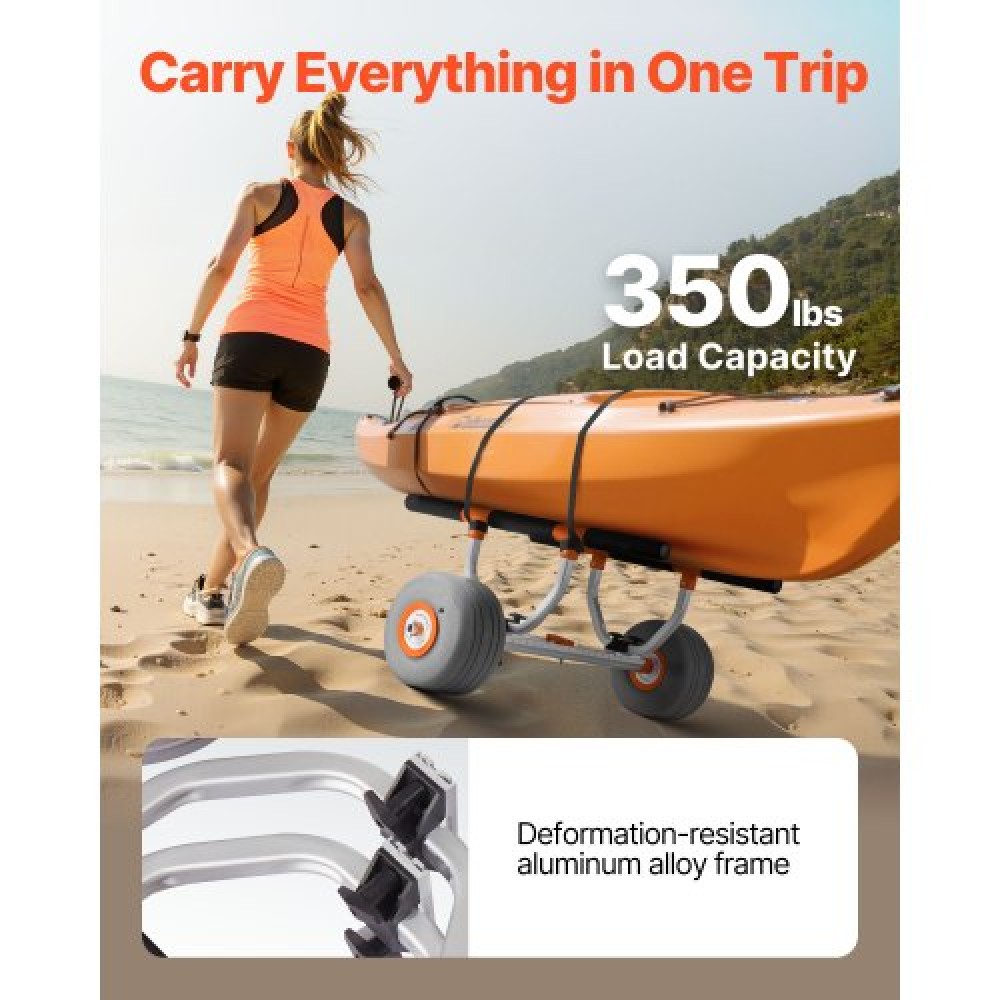Καρότσι VEVOR Kayak, χωρητικότητα 158,8 κιλών, Καρότσι Kayak με φουσκωτά ελαστικά PU 30,5 cm & 2 ιμάντες, συναρμολογείται & αποσυναρμολογείται μέσα σε δευτερόλεπτα, καροτσάκι Paddle Board για μεταφορά καγιάκ και κανό