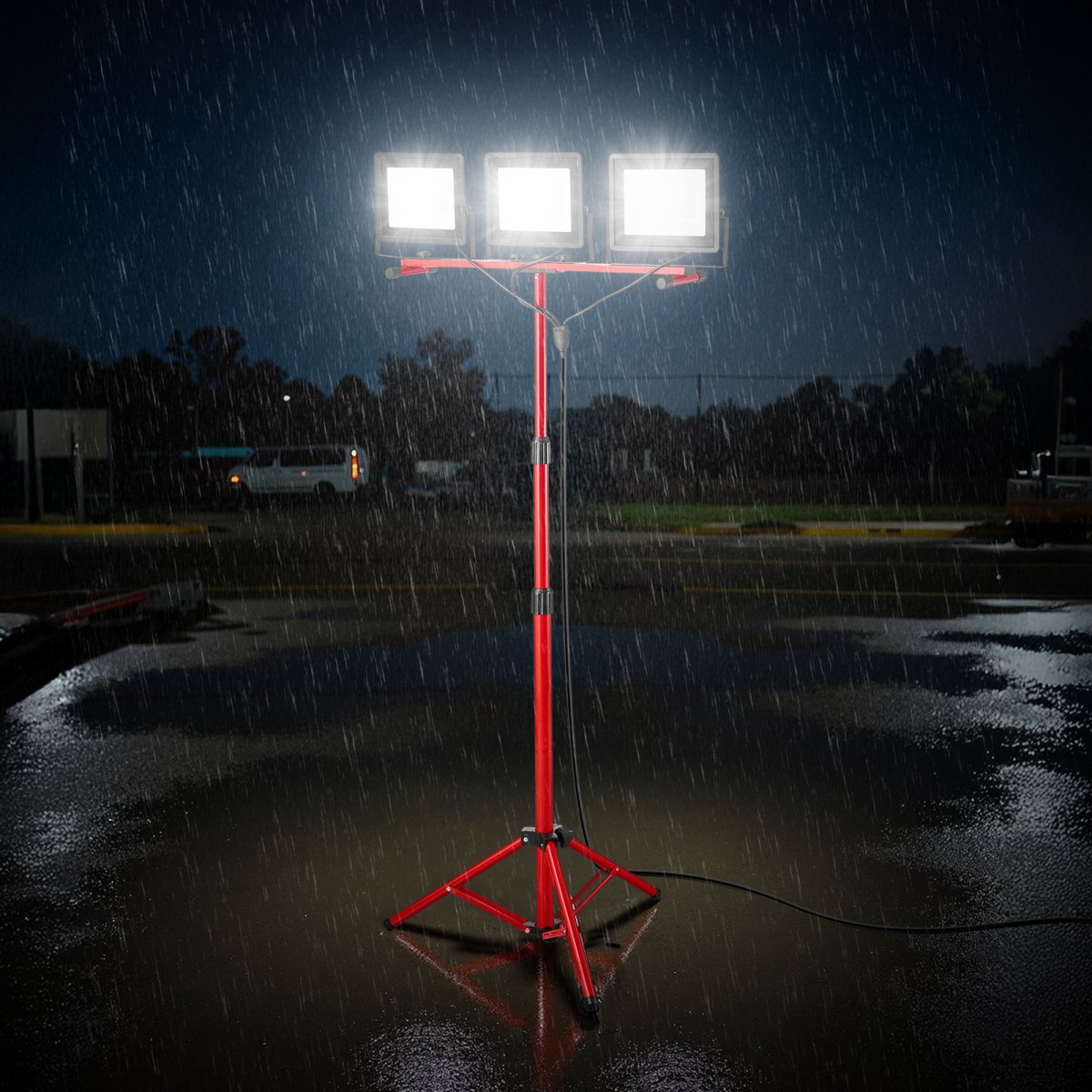 VEVOR LED Φως εργασίας με βάση, 21000 Lumens, Φορητό φως κάμπινγκ τριών κεφαλών με ατομικό διακόπτη, βάση τριπόδου, καλώδιο τροφοδοσίας 3,3 m, για την κατασκευή εσωτερικού εξωτερικού χώρου εργασίας, IP65 αδιάβροχο