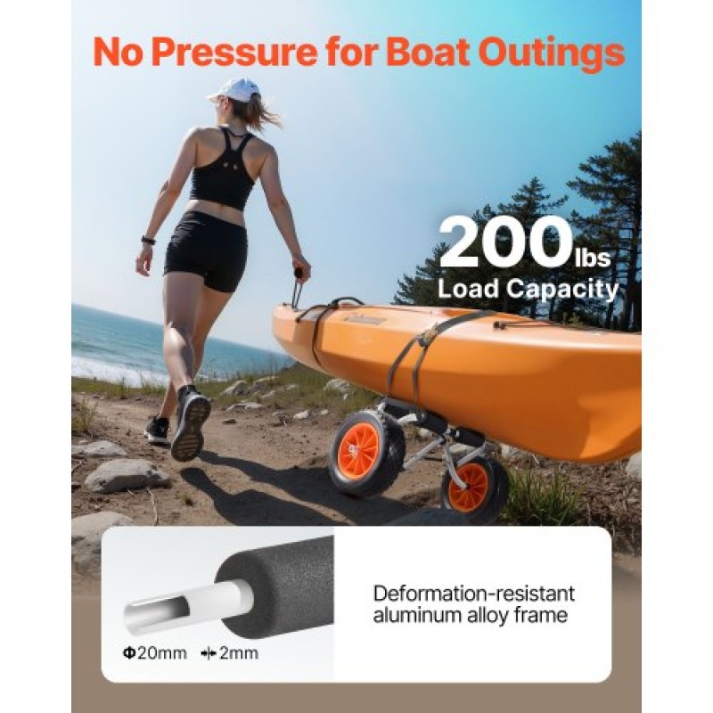 Καρότσι VEVOR Kayak, χωρητικότητα 90 κιλών, Αναδιπλούμενο καρότσι καγιάκ με ελαστικά 25,4 cm από μασίφ καουτσούκ & 1 ιμάντα καστάνιας, καρότσι Paddle Board για μεταφορά καγιάκ, κανό, κουπιά, πατάκια πλωτήρα, Jon Boats