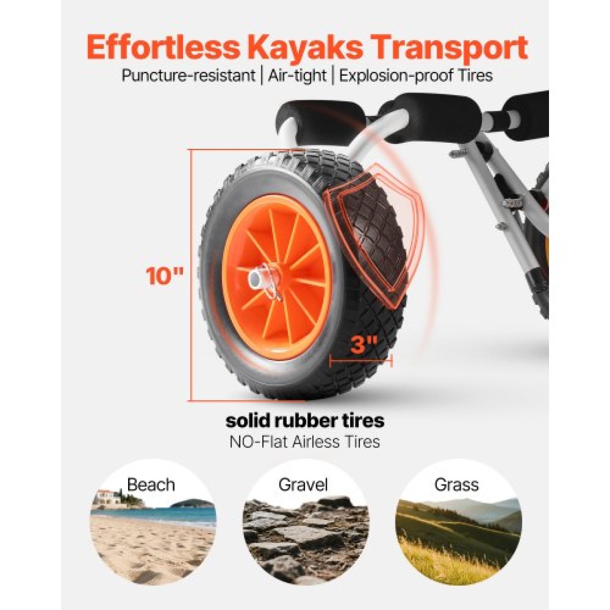 Καρότσι VEVOR Kayak, χωρητικότητα 90 κιλών, Αναδιπλούμενο καρότσι καγιάκ με ελαστικά 25,4 cm από μασίφ καουτσούκ & 1 ιμάντα καστάνιας, καρότσι Paddle Board για μεταφορά καγιάκ, κανό, κουπιά, πατάκια πλωτήρα, Jon Boats