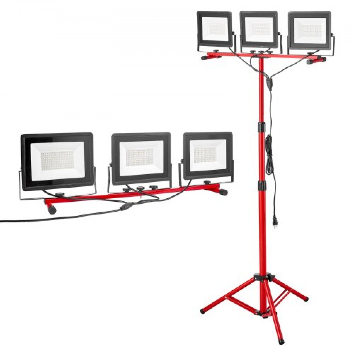 Φως εργασίας LED VEVOR με βάση, 15000 Lumens, φορητό φως κάμπινγκ τριών κεφαλών με ατομικό διακόπτη, βάση τριπόδου, καλώδιο τροφοδοσίας 3,3 m, για κατασκευή εσωτερικού χώρου εργασίας, αδιάβροχο IP65
