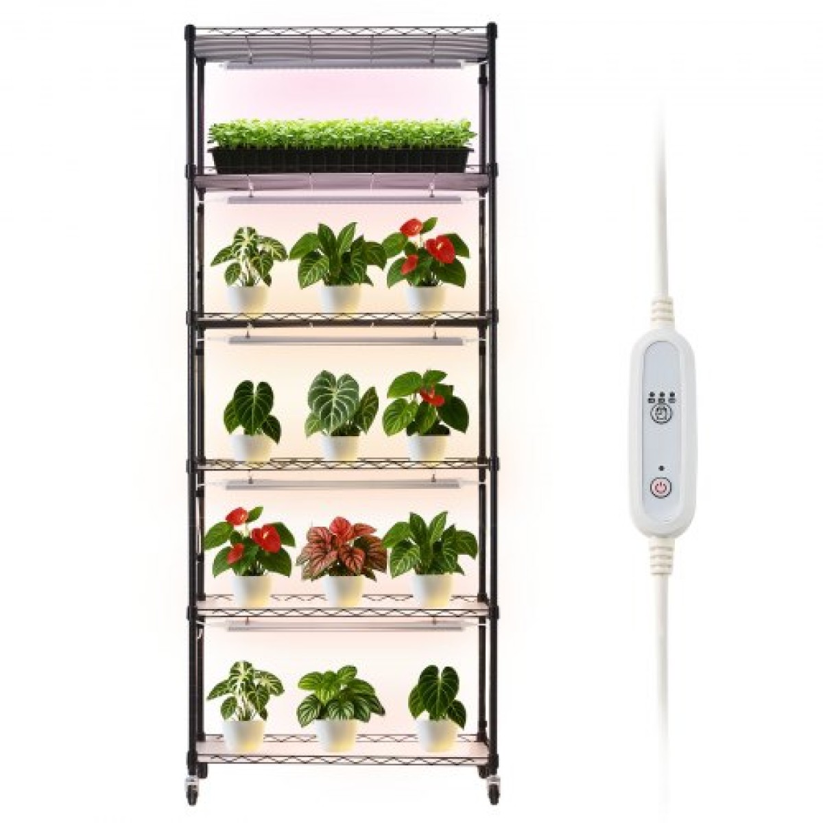 Ράφι φυτών VEVOR με Grow Light, Βάση φυτών εσωτερικού χώρου 6 επιπέδων, ράφι προβολής φυτών ύψους 180 cm με ρόδες & χρονοδιακόπτη 4/9/14 ωρών, φώτα ανάπτυξης πλήρους φάσματος 150 W 3 χρωμάτων, θήκη για γλάστρα για σπόρους