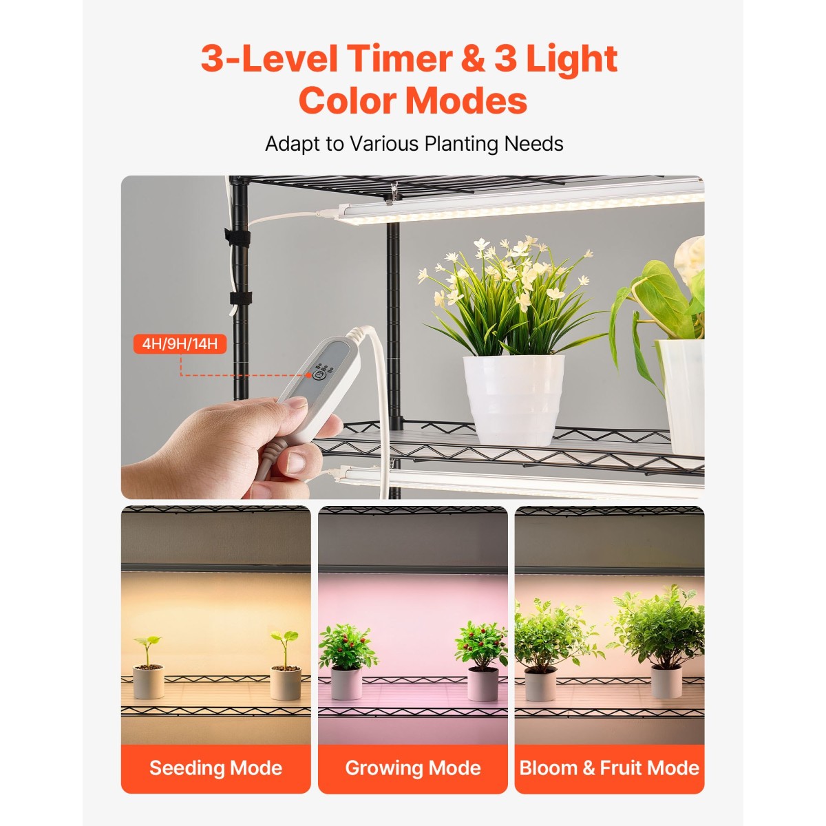 Ράφι φυτών VEVOR με Grow Light, Βάση φυτών εσωτερικού χώρου 6 επιπέδων, ράφι προβολής φυτών ύψους 180 cm με ρόδες & χρονοδιακόπτη 4/9/14 ωρών, φώτα ανάπτυξης πλήρους φάσματος 150 W 3 χρωμάτων, θήκη για γλάστρα για σπόρους