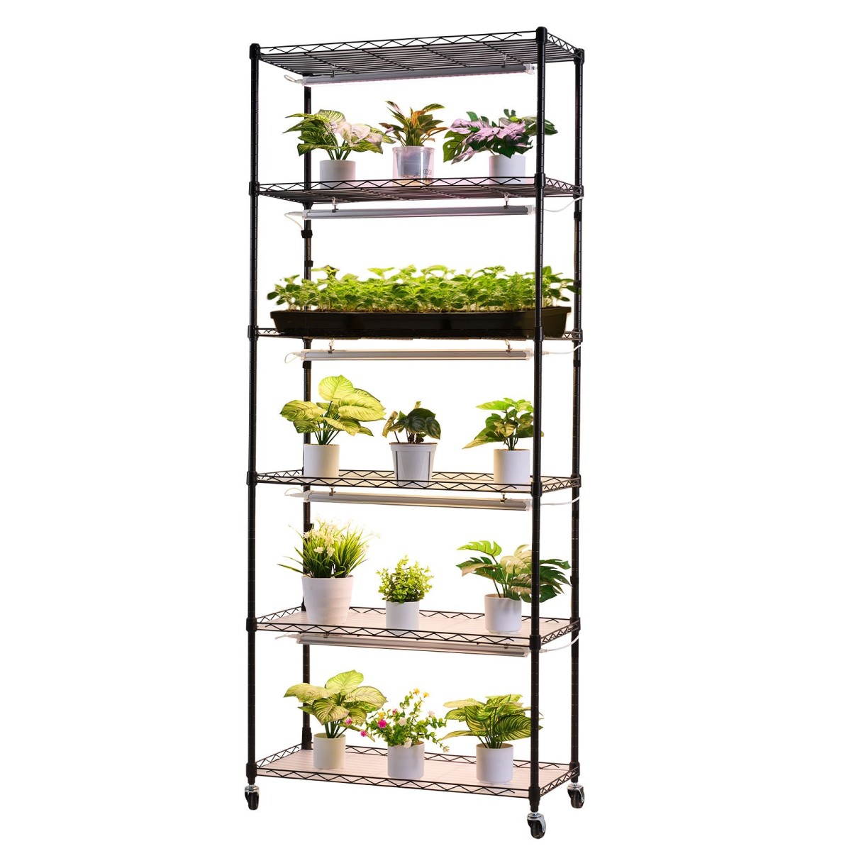 Ράφι φυτών VEVOR με Grow Light, Βάση φυτών εσωτερικού χώρου 6 επιπέδων, ράφι προβολής φυτών ύψους 180 cm με ρόδες & χρονοδιακόπτη 4/9/14 ωρών, φώτα ανάπτυξης πλήρους φάσματος 150 W 3 χρωμάτων, θήκη για γλάστρα για σπόρους