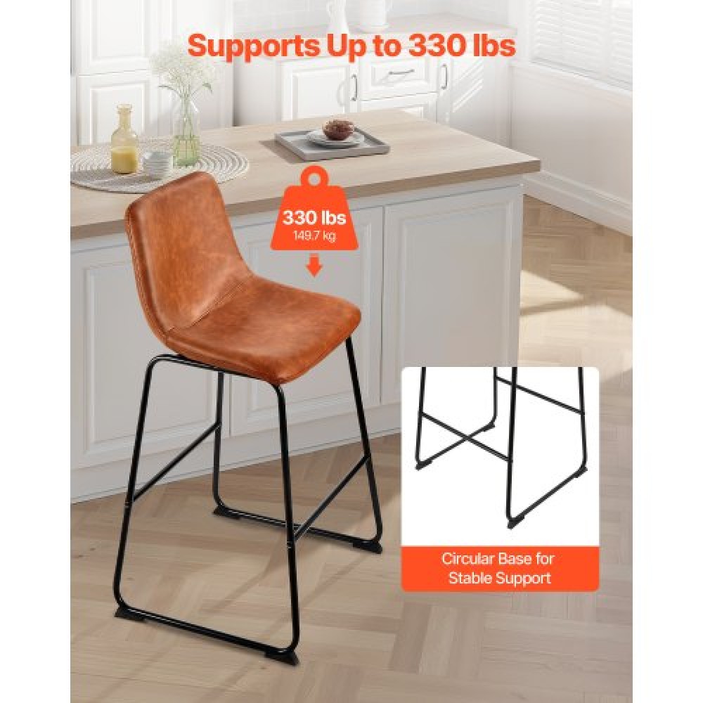 Σετ σκαμπό μπαρ VEVOR 4, 65cm σκαμπό πάγκου ύψους 65cm, μοντέρνο PU δερμάτινο πάγκο σκαμπό με πλάτη, μεταλλικά πόδια, καρέκλα μπαρ Easy Assembly χωρίς χέρια, Island Barstool για κουζίνα, τραπεζαρία, καφέ