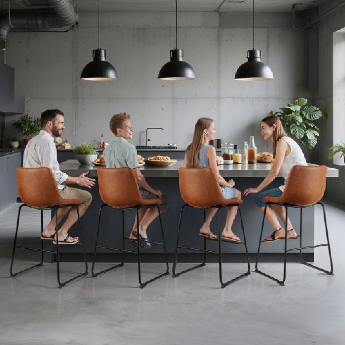 Σετ σκαμπό μπαρ VEVOR 4, 65cm σκαμπό πάγκου ύψους 65cm, μοντέρνο PU δερμάτινο πάγκο σκαμπό με πλάτη, μεταλλικά πόδια, καρέκλα μπαρ Easy Assembly χωρίς χέρια, Island Barstool για κουζίνα, τραπεζαρία, καφέ