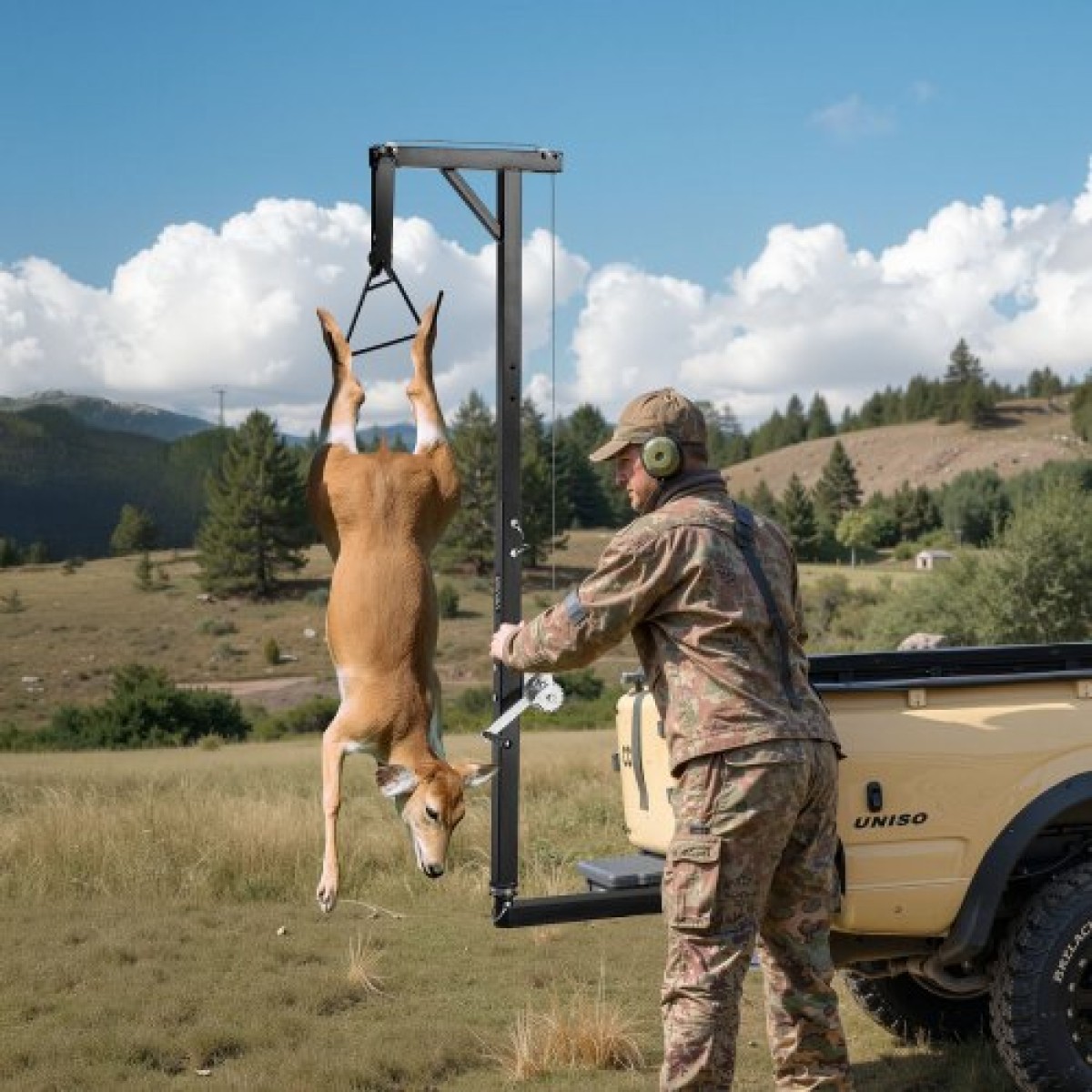 Βαρούλκο παιχνιδιών VEVOR Truck Hitch, χωρητικότητα φόρτωσης 300 λίβρες, Ανυψωτήρας κυνηγιού ελαφιού με δέκτη 2 ιντσών, περιστρεφόμενος άξονας 360 μοιρών και ρυθμιζόμενο ύψος, περιλαμβάνει βαρούλκο Gambrel για παιχνίδι απολέπισης και καθαρισμού
