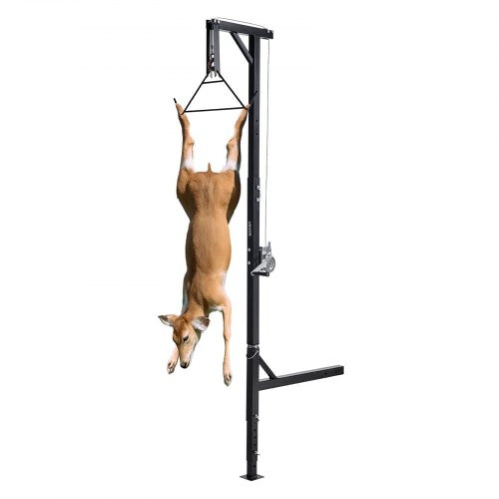 VEVOR Truck Hitch Game Hoist, 600 lbs Load Capacity, Hunting Deer Hoist with 2-inch Receiver, 360-Degree Swivel Shaft & Adjustable Height, Includes Gambrel Winch for Skinning & Cleaning Game