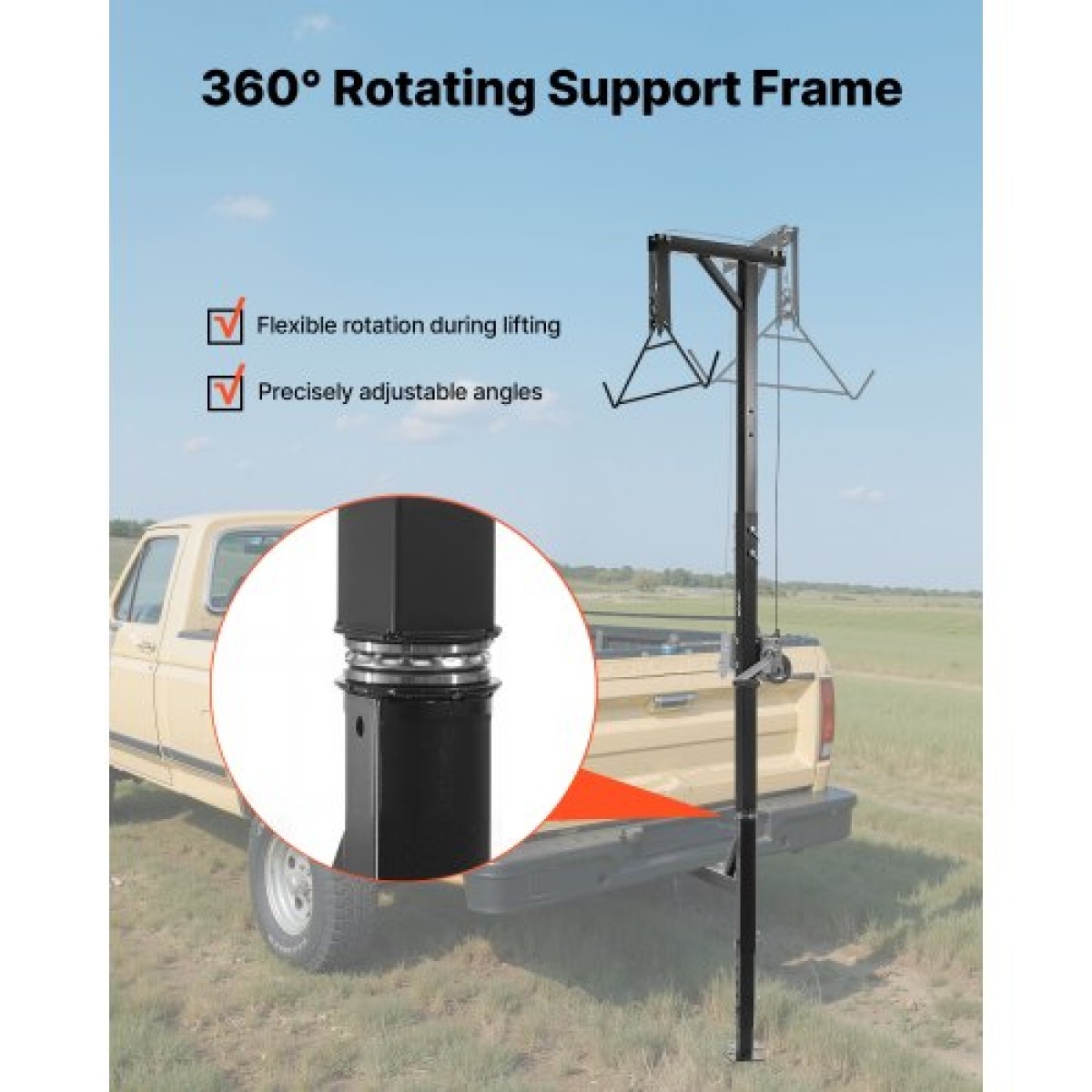 Βαρούλκο παιχνιδιών VEVOR Truck Hitch, χωρητικότητα φόρτωσης 600 λίβρες, Ανυψωτήρας κυνηγιού ελαφιού με δέκτη 2 ιντσών, περιστρεφόμενος άξονας 360 μοιρών και ρυθμιζόμενο ύψος, περιλαμβάνει βαρούλκο Gambrel για παιχνίδι απολέπισης και καθαρισμού