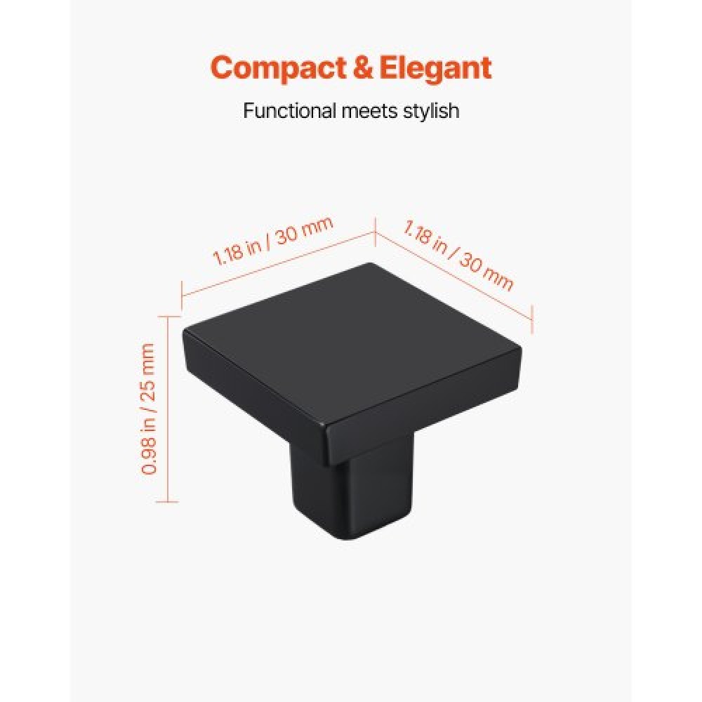 VEVOR Cabinet Knobs, 10 Pack, 30 mm Black Zinc Alloy Drawer Pulls & Door Handles, Square Kitchen Solid Knobs Dresser Handles, Cupboard Hardware with Screws for Kitchen Bathroom Closet Cabinets Drawers
