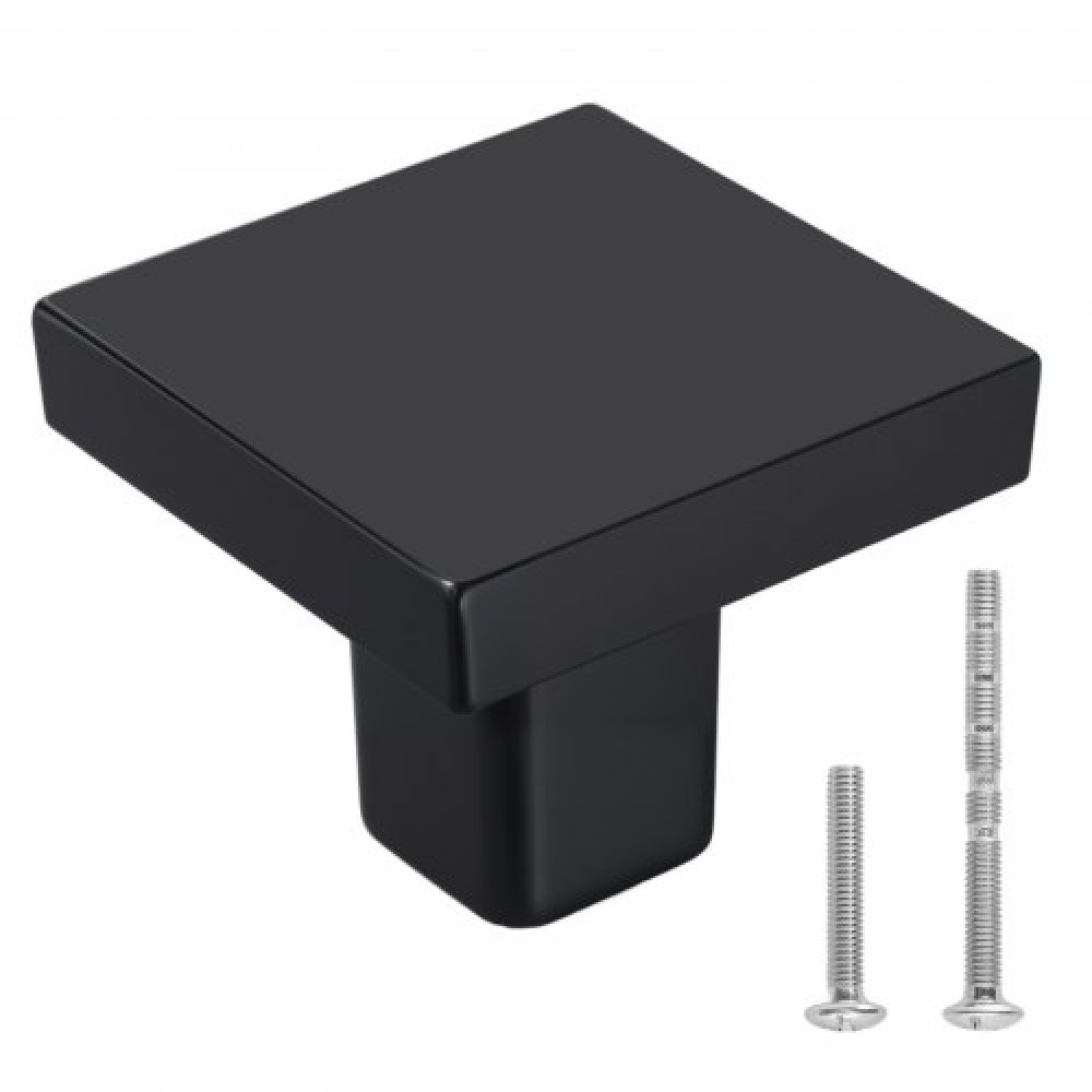 VEVOR Cabinet Knobs, 10 Pack, 30 mm Black Zinc Alloy Drawer Pulls & Door Handles, Square Kitchen Solid Knobs Dresser Handles, Cupboard Hardware with Screws for Kitchen Bathroom Closet Cabinets Drawers