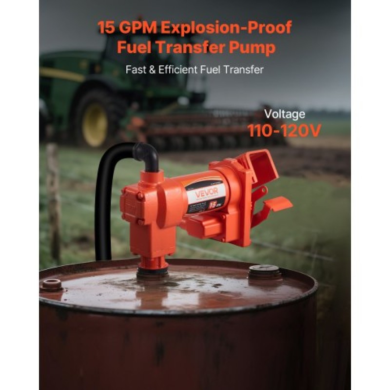 Αντλία μεταφοράς καυσίμου VEVOR 230V, 15 GPM 57 L/min, AC Electric Oil Transfer Pump, 8 ft/2,4 m Max Suction Lift, 37 ft/11,28 m Max Lift, Προστασία υπερθέρμανσης, για βενζίνη πετρελαίου πετρελαίου κηροζίνης Biodiesel Ethanol