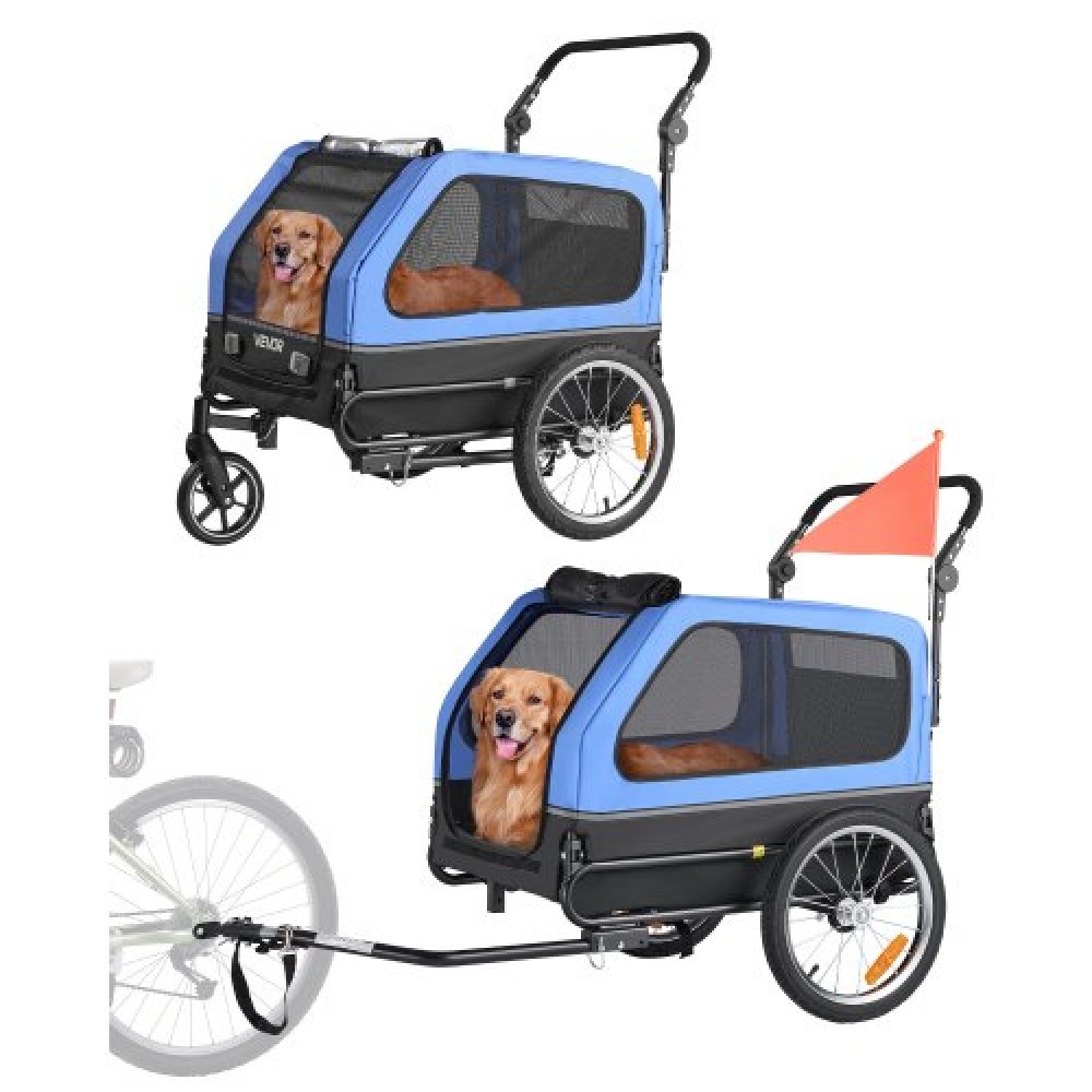 VEVOR Dog Bike Trailer, Supports up to 40 kg, 2-in-1 Pet Stroller Cart Bicycle Carrier for Small & Large Dogs, Easy Folding Frame with Quick Release Wheel, Universal Bicycle Coupler, Internal Leash