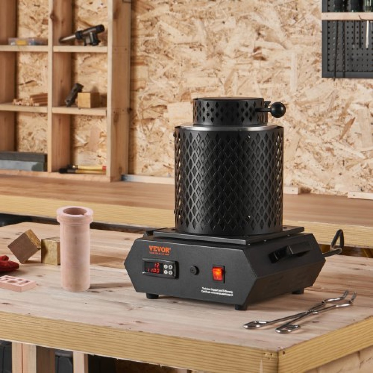 Φούρνος τήξης χρυσού VEVOR, 1350W, μέγιστη θερμοκρασία 1150°C, Ψηφιακός ηλεκτρικός φούρνος τήξης με 1 kg και 3 kg κεραμικά χωνευτήρια, λαβίδες χωνευτηρίου και γάντια, για χρυσό, ασήμι, αλουμίνιο, χαλκό