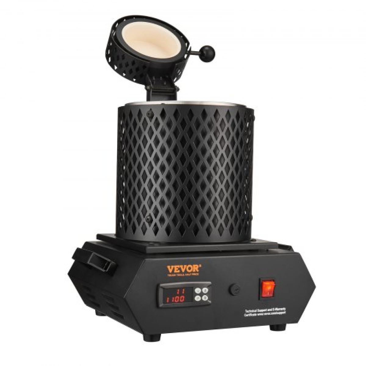 Φούρνος τήξης χρυσού VEVOR, 1350W, μέγιστη θερμοκρασία 1150°C, Ψηφιακός ηλεκτρικός φούρνος τήξης με 1 kg και 3 kg κεραμικά χωνευτήρια, λαβίδες χωνευτηρίου και γάντια, για χρυσό, ασήμι, αλουμίνιο, χαλκό