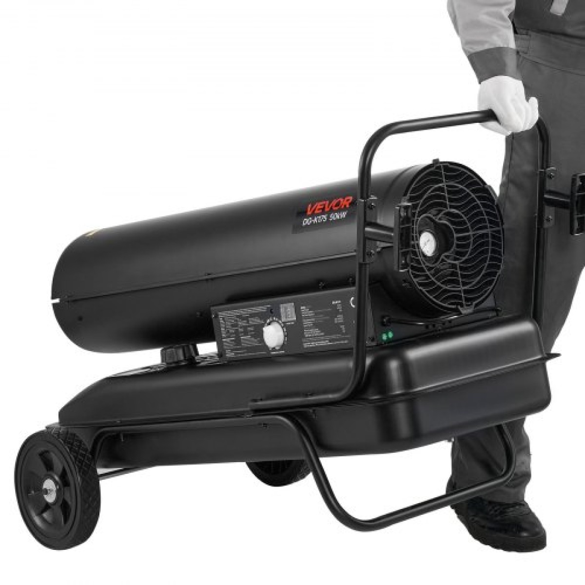 VEVOR 50kW Forced Air Kerosene Heater Diesel, Φορητός θερμαντήρας χώρου Torpedo με ρόδες & ρυθμιζόμενη θερμοκρασία, Τύπος φυσητήρων για εργοτάξιο/Γκαράζ/Αποθήκη/Κατασκευή εργαστηρίου /Εξωτερική θέρμανση,Μαύρο