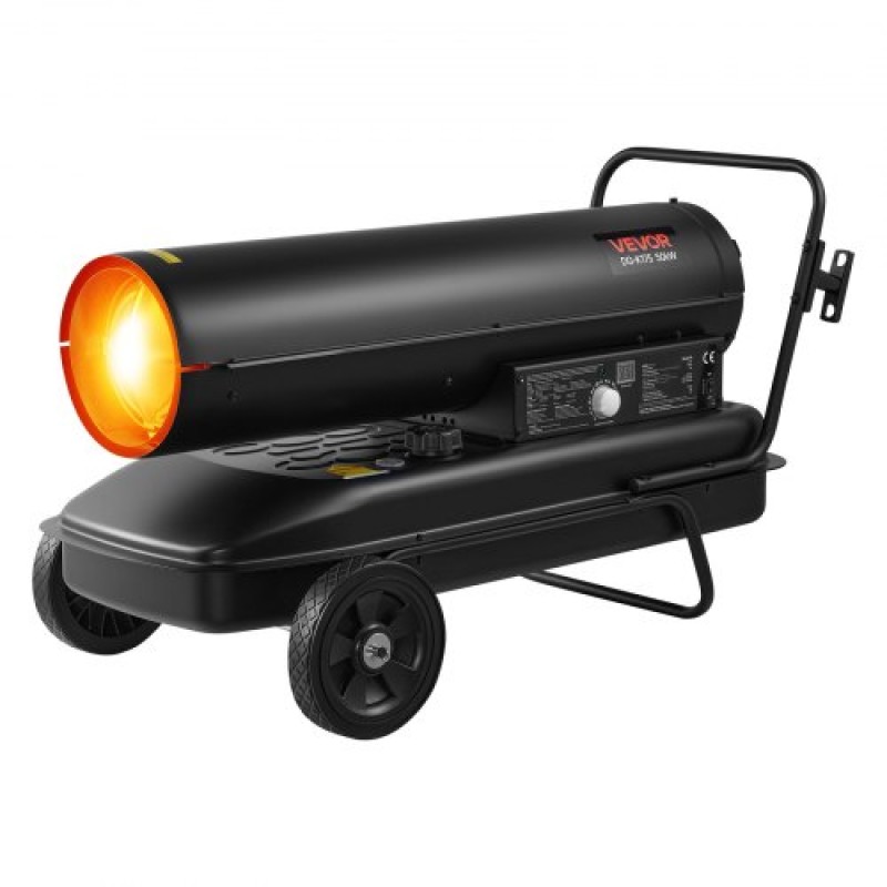 VEVOR 50kW Forced Air Kerosene Heater Diesel, Φορητός θερμαντήρας χώρου Torpedo με ρόδες & ρυθμιζόμενη θερμοκρασία, Τύπος φυσητήρων για εργοτάξιο/Γκαράζ/Αποθήκη/Κατασκευή εργαστηρίου /Εξωτερική θέρμανση,Μαύρο