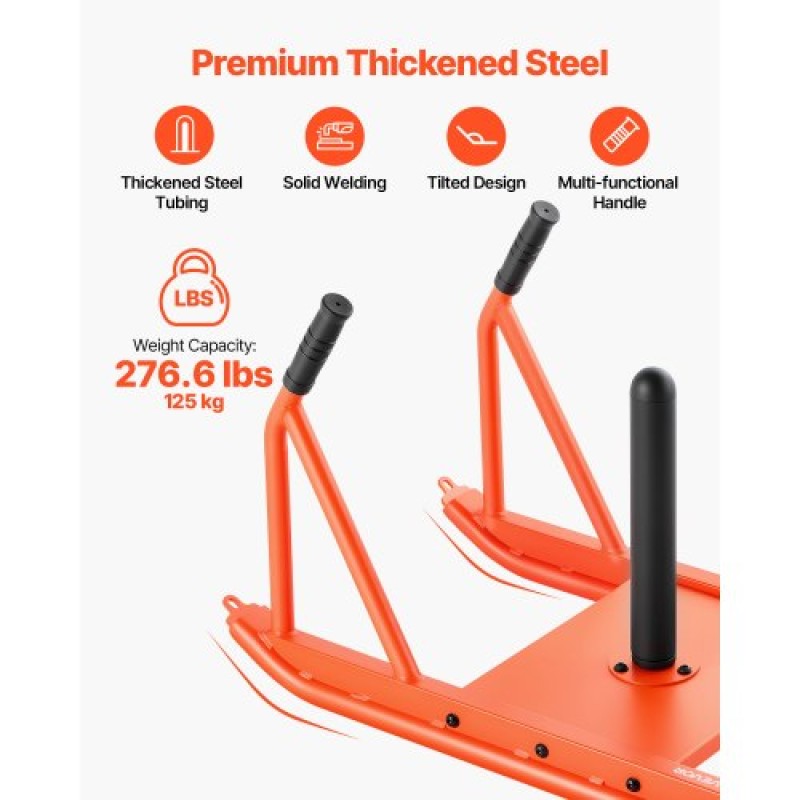 VEVOR Weight Sled, Steel Power Sled, Fitness Strength Training Sleds for Athletic Exercise Improvement Speed, Workout Fitness Equipment with Handle, Συμβατό με πλάκες βάρους 25/51 mm, Πορτοκαλί