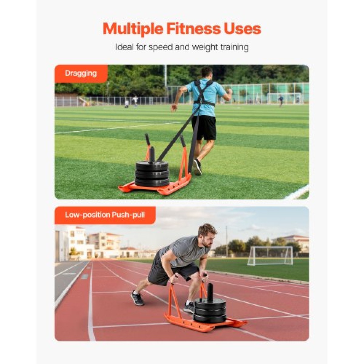 VEVOR Weight Sled, Steel Power Sled, Fitness Strength Training Sleds for Athletic Exercise Improvement Speed, Workout Fitness Equipment with Handle, Συμβατό με πλάκες βάρους 25/51 mm, Πορτοκαλί