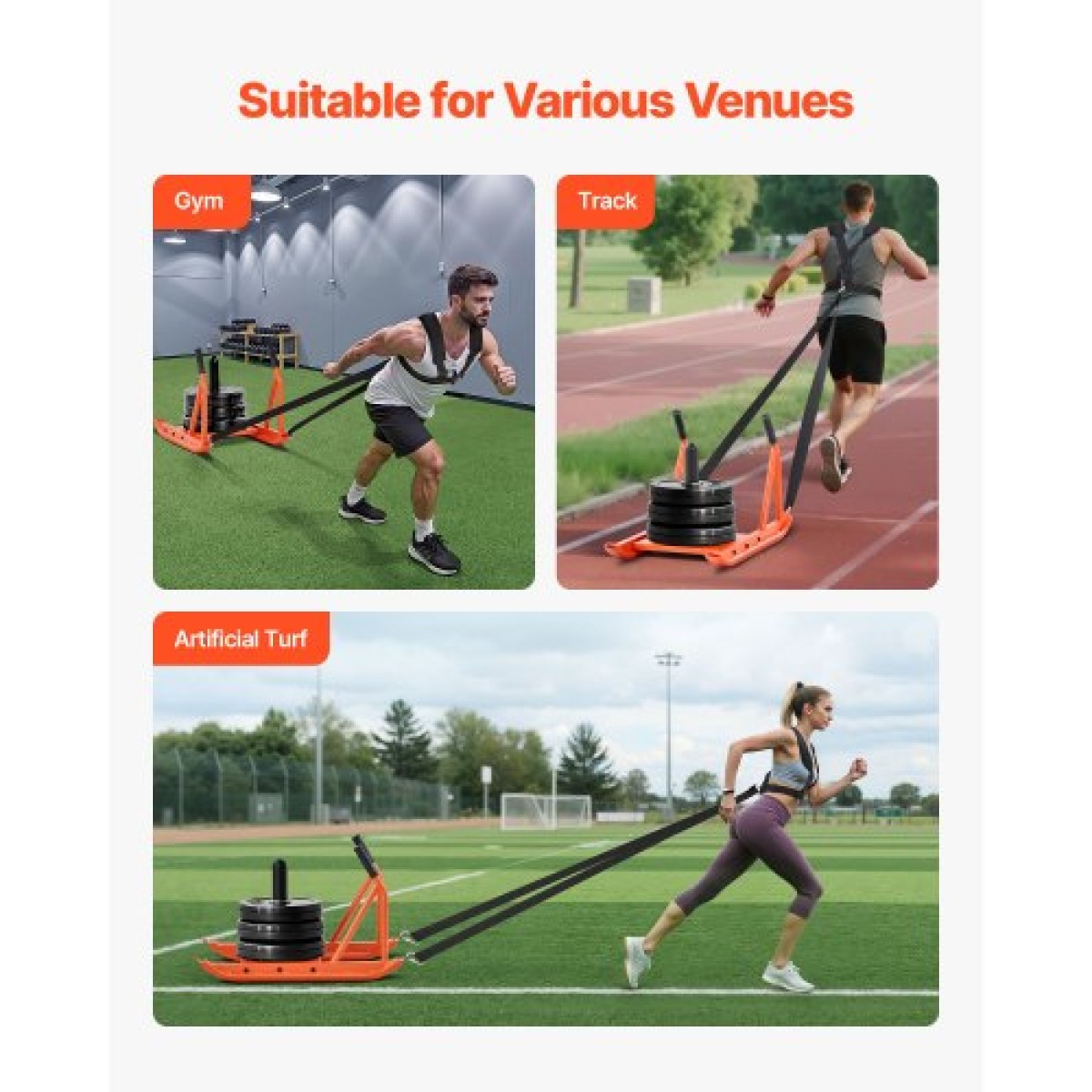VEVOR Weight Sled, Steel Power Sled, Fitness Strength Training Sleds for Athletic Exercise Improvement Speed, Workout Fitness Equipment with Handle, Συμβατό με πλάκες βάρους 25/51 mm, Πορτοκαλί