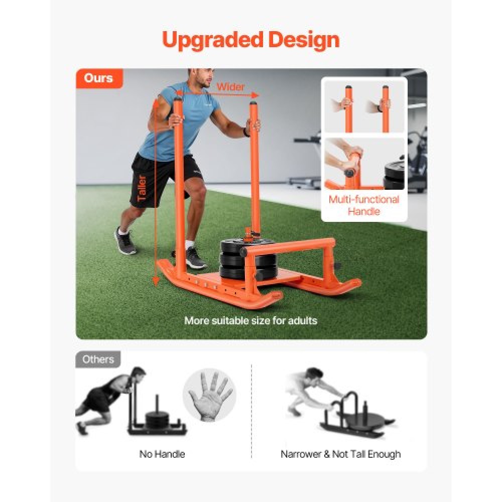 VEVOR Weight Sled, Steel Power Sled, Fitness Strength Training Sleds for Athletic Exercise Improvement Speed, Workout Fitness Equipment with Handle, Συμβατό με πλάκες βάρους 25/51 mm, Πορτοκαλί