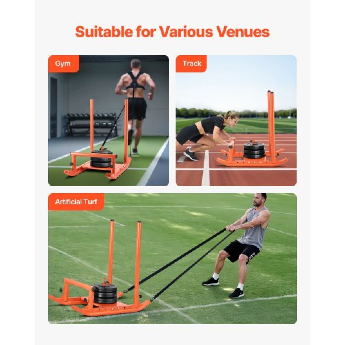 VEVOR Weight Sled, Steel Power Sled, Fitness Strength Training Sleds for Athletic Exercise Improvement Speed, Workout Fitness Equipment with Handle, Συμβατό με πλάκες βάρους 25/51 mm, Πορτοκαλί